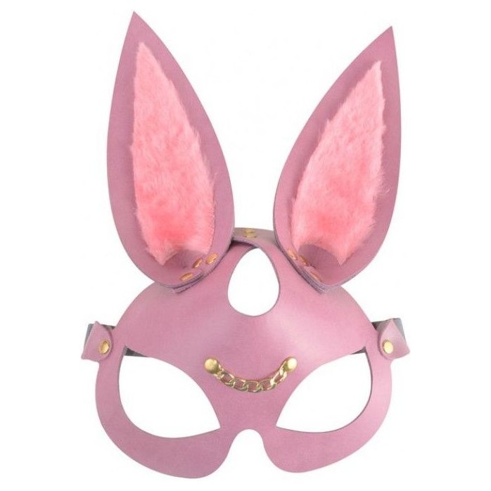 Розовая кожаная маска Зайка с длинными ушками - BDSM accessories
