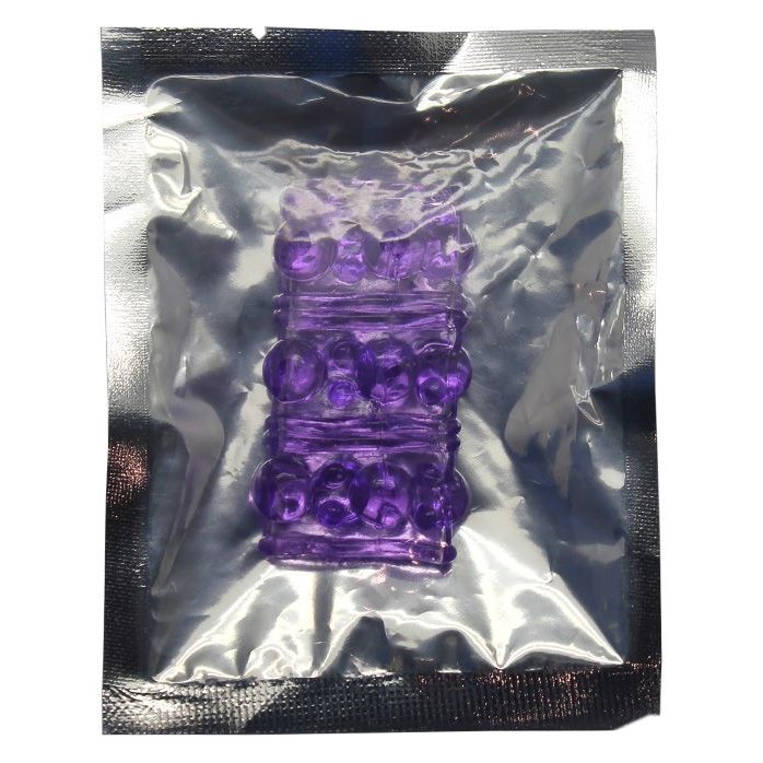 Фиолетовая сквозная насадка на фаллос с пупырышками - 5,5 см. Фотография 2.