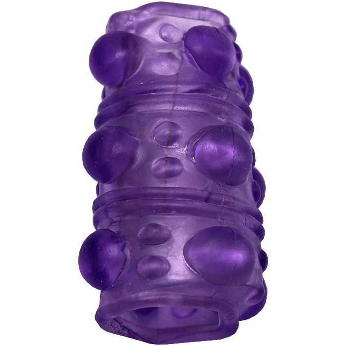 Фиолетовая сквозная насадка на фаллос с пупырышками - 5,5 см. Фотография 3.