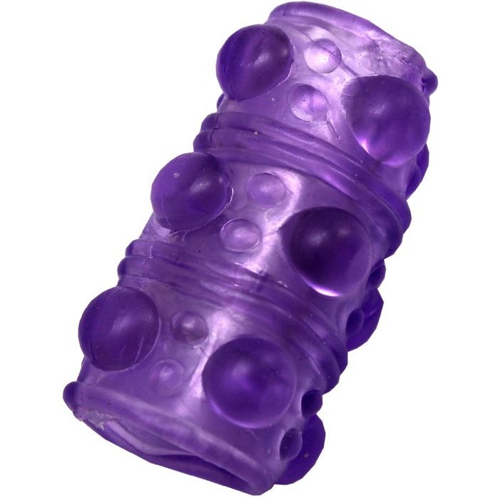 Фиолетовая сквозная насадка на фаллос с пупырышками - 5,5 см