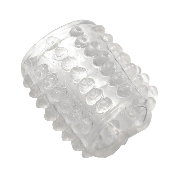 Прозрачная сквозная насадка на фаллос с пупырышками - 4 см. Фотография 2.