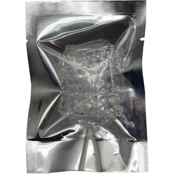 Прозрачная сквозная насадка на фаллос с пупырышками - 4 см. Фотография 3.