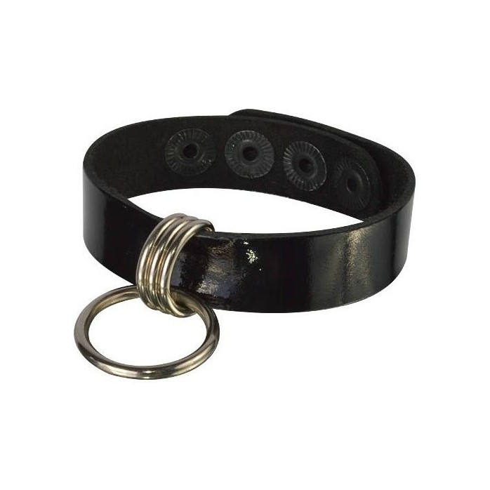 Черный лаковый кожаный браслет с подвесным колечком - BDSM accessories