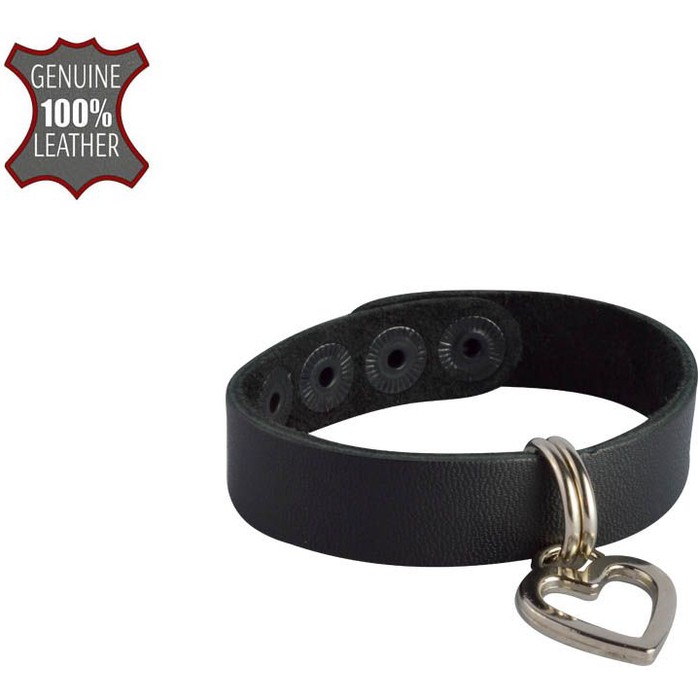 Черный браслет из кожи с сердечком-подвеской - BDSM accessories