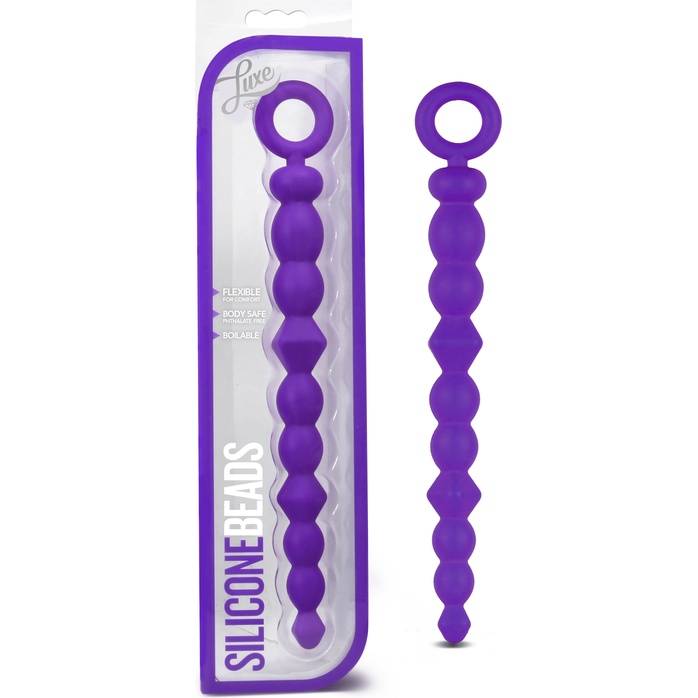 Фиолетовая анальная цепочка-елочка Silicone Beads - 24,6 см - Luxe. Фотография 2.