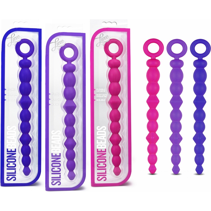 Фиолетовая анальная цепочка-елочка Silicone Beads - 24,6 см - Luxe. Фотография 3.