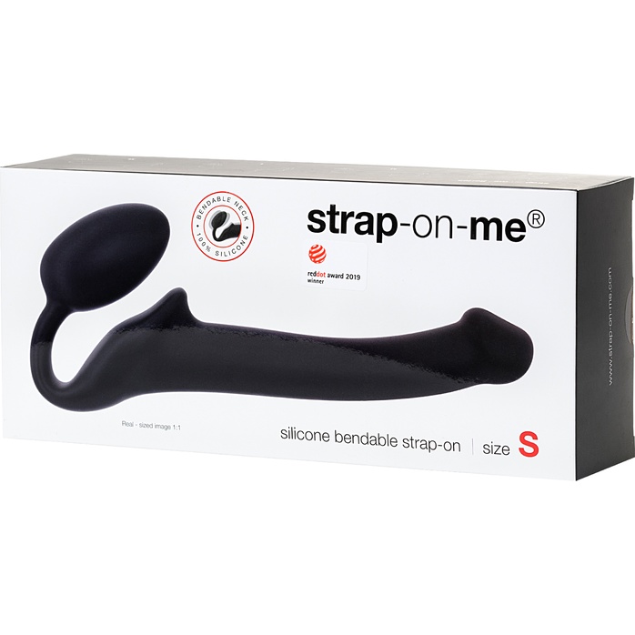 Черный безремневой страпон Silicone Bendable Strap-On - size S. Фотография 7.