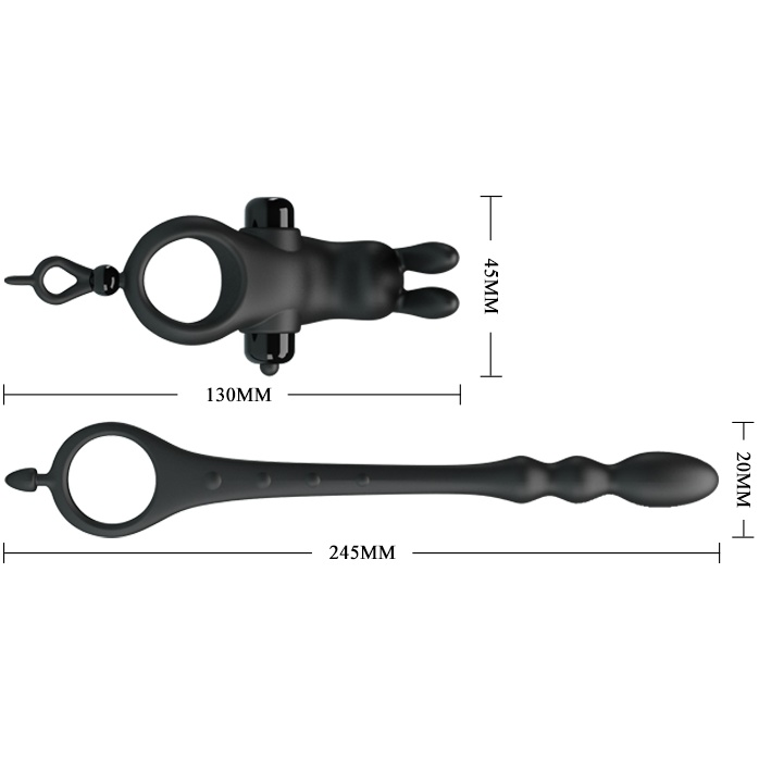 Черное эрекционное виброкольцо со съемным анальным хвостом - Pretty Love. Фотография 4.