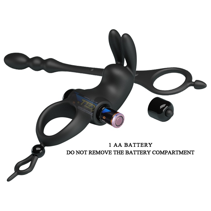 Черное эрекционное виброкольцо со съемным анальным хвостом - Pretty Love. Фотография 5.