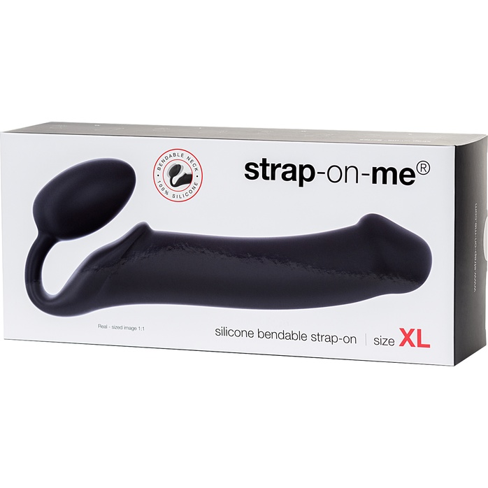 Черный безремневой страпон Silicone Bendable Strap-On XL. Фотография 7.
