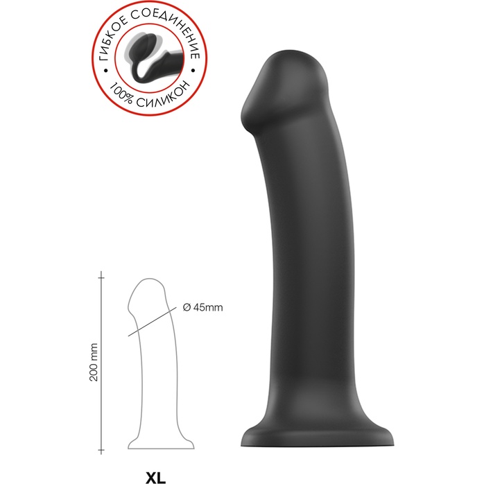 Черный фаллос на присоске Silicone Bendable Dildo XL - 20 см. Фотография 6.