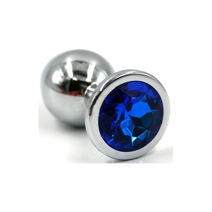 Серебристая коническая анальная пробка с синим кристаллом - 7 см - Kanikule anal plugs