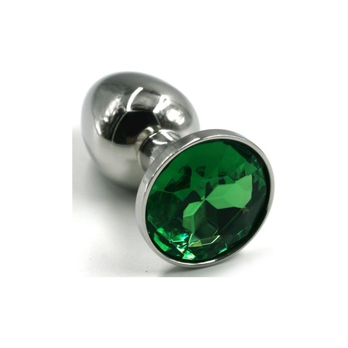 Серебристая коническая анальная пробка с зеленым кристаллом - 7 см - Kanikule anal plugs