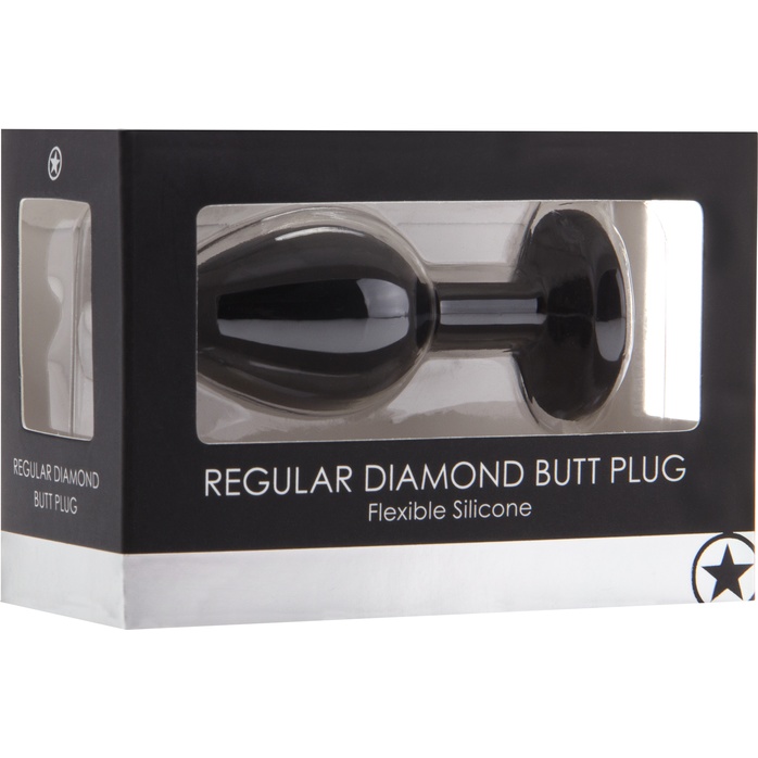 Черная анальная пробка с прозрачным кристаллом Diamond Butt Plug - 7,3 см - Ouch!. Фотография 2.