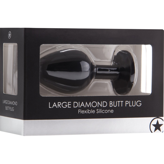 Черная анальная пробка с прозрачным кристаллом Diamond Butt Plug - 8 см - Ouch!. Фотография 2.