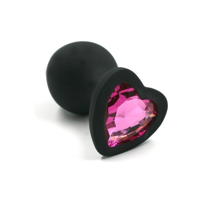 Черная анальная пробка из силикона с розовым кристаллом в форме сердца - 8,8 см - Kanikule anal plugs