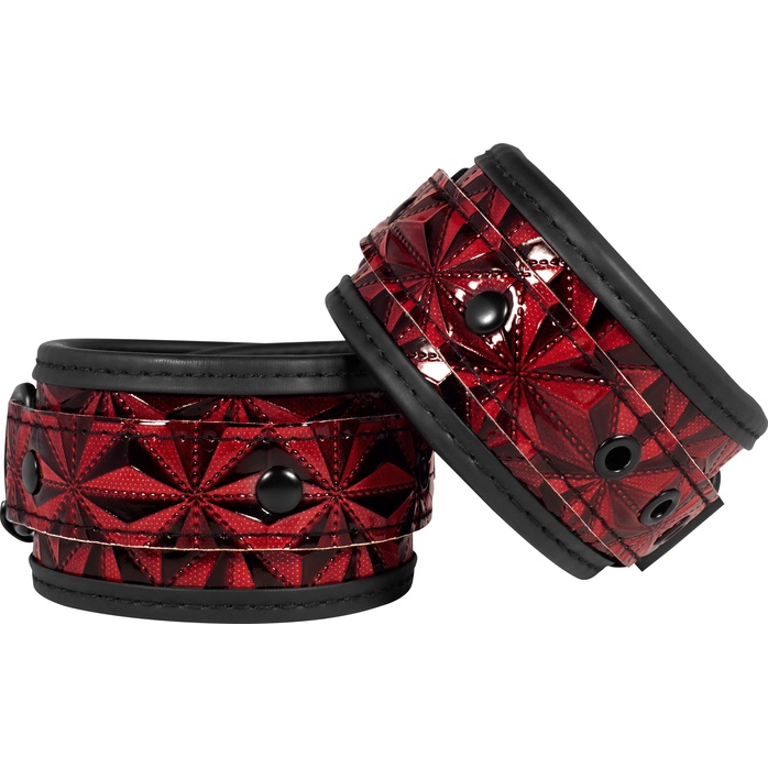 Красно-черные поножи Luxury Ankle Cuffs - Ouch!. Фотография 2.