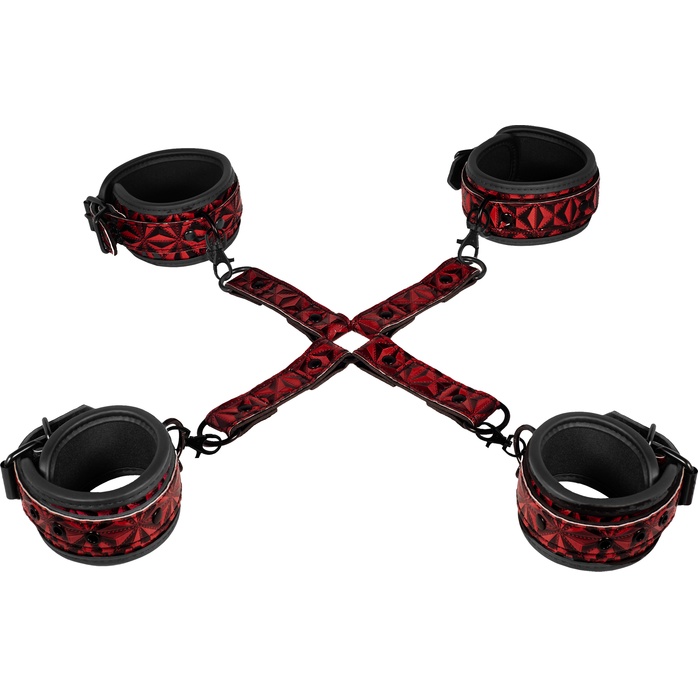 Красно-черные наручники и наножники Luxury Hogtie - Ouch!