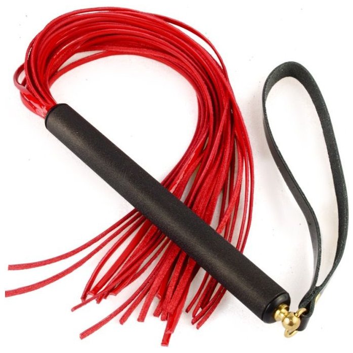 Красная лаковая плеть MIX с черной ручкой - 47 см - MIX