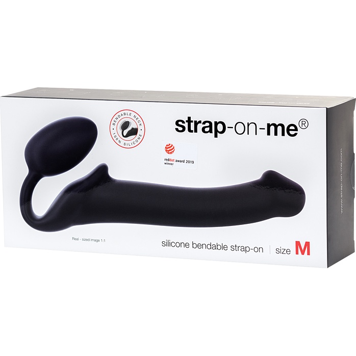 Черный безремневой страпон Silicone Bendable Strap-On - size M. Фотография 7.