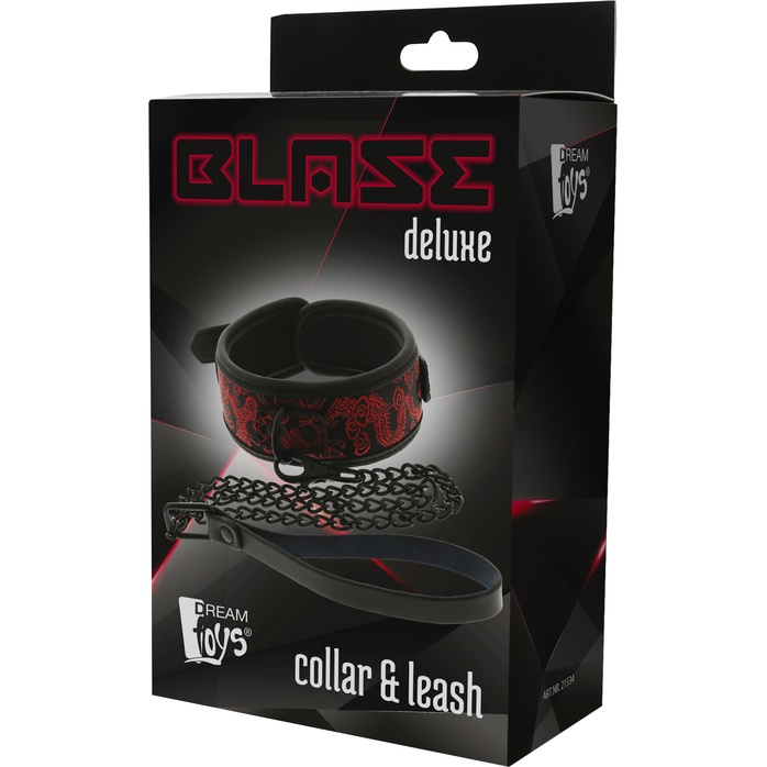 Красно-черный ошейник с поводком COLLAR LEASH - Blaze. Фотография 2.