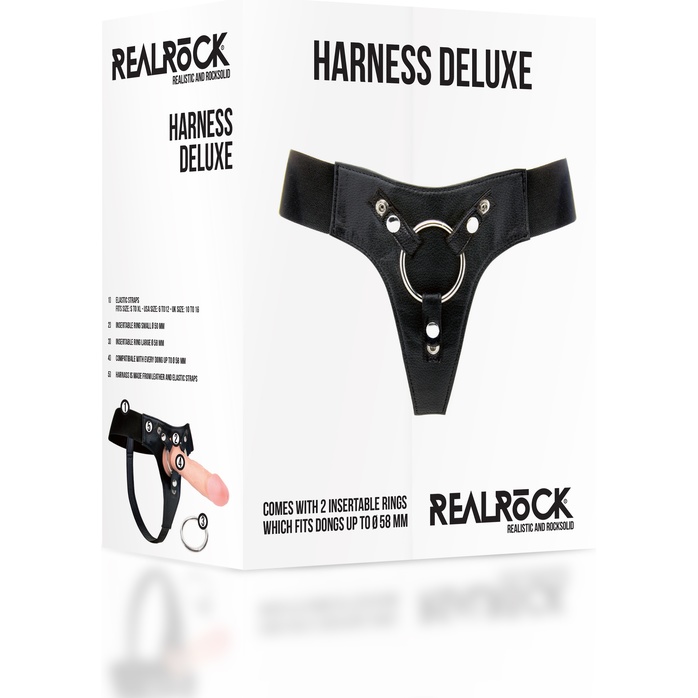 Черные трусики Harness Deluxe для страпона O-ring - RealRock. Фотография 3.