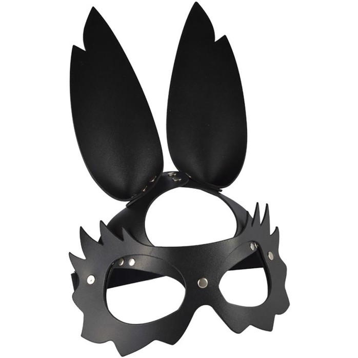 Черная кожаная маска Зайка с длинными ушками - BDSM accessories. Фотография 3.