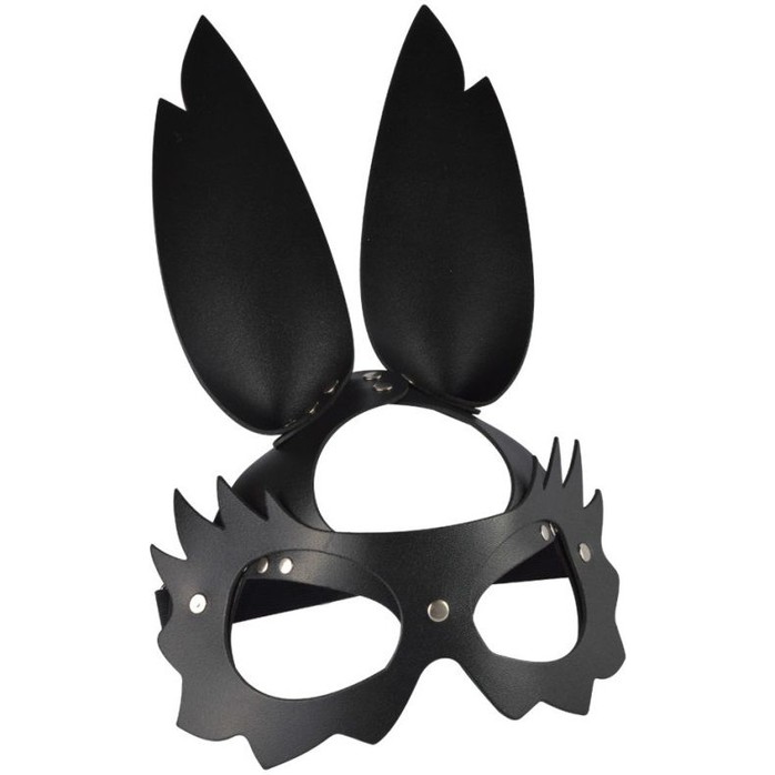 Черная кожаная маска Зайка с длинными ушками - BDSM accessories