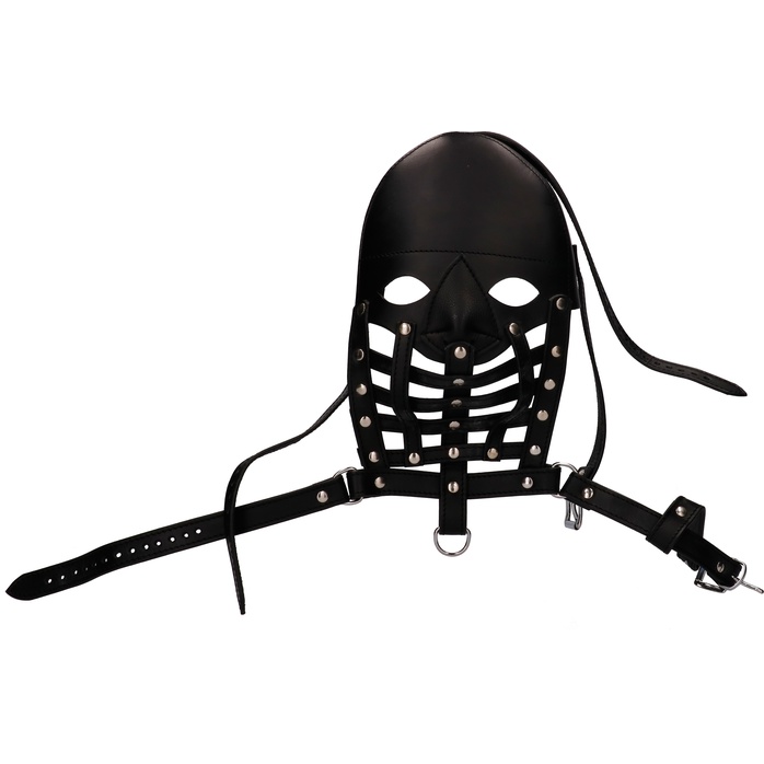 Черная маска-шлем Leather Male Mask - Ouch!. Фотография 2.