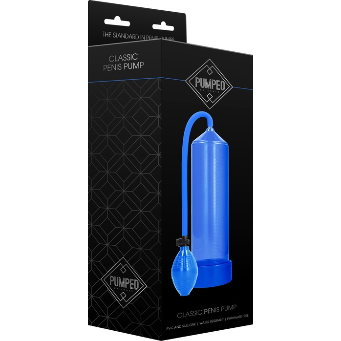 Синяя ручная вакуумная помпа для мужчин Classic Penis Pump - PUMPED. Фотография 2.