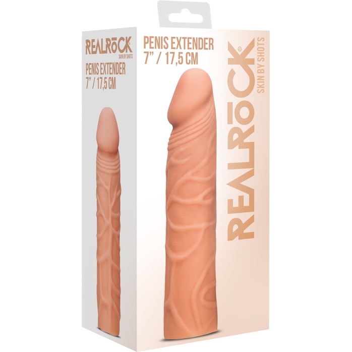Телесная увеличивающая насадка Penis Extender - 17,5 см - RealRock. Фотография 7.