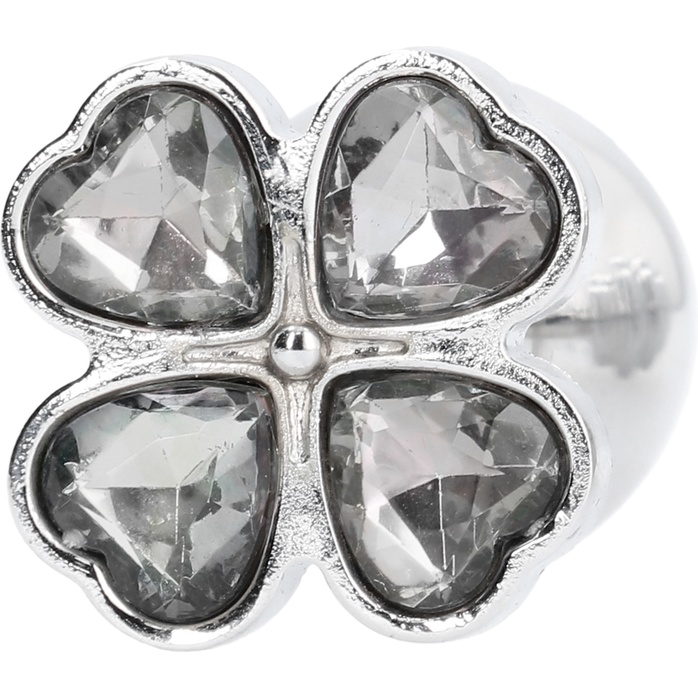 Серебристая анальная пробка с прозрачными кристаллами в форме клевера - 8,2 см - Rich. Фотография 2.