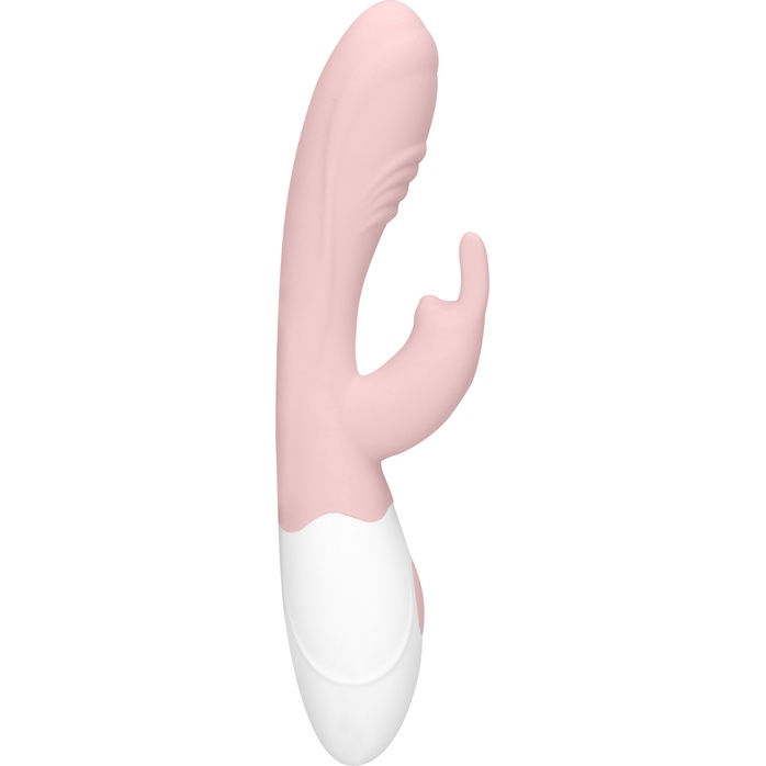 Розовый вибратор Juicy Rabbit со стимулятором клитора - 19,5 см - Loveline. Фотография 2.