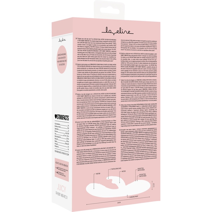 Розовый вибратор Juicy Rabbit со стимулятором клитора - 19,5 см - Loveline. Фотография 7.