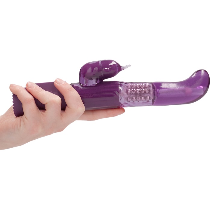 Фиолетовый вибратор-кролик Rotating Dolphin - 23 см - Shots Toys. Фотография 4.