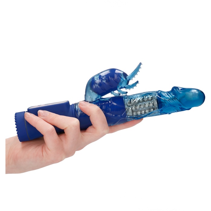 Синий вибратор-кролик Rotating Beetle - 22 см - Shots Toys. Фотография 4.