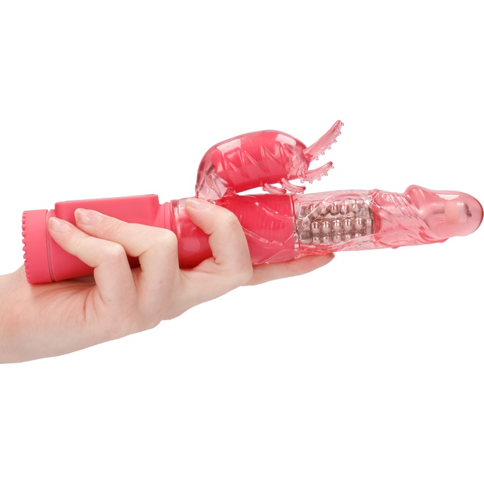 Розовый вибратор-кролик Rotating Beetle - 22 см - Shots Toys. Фотография 4.