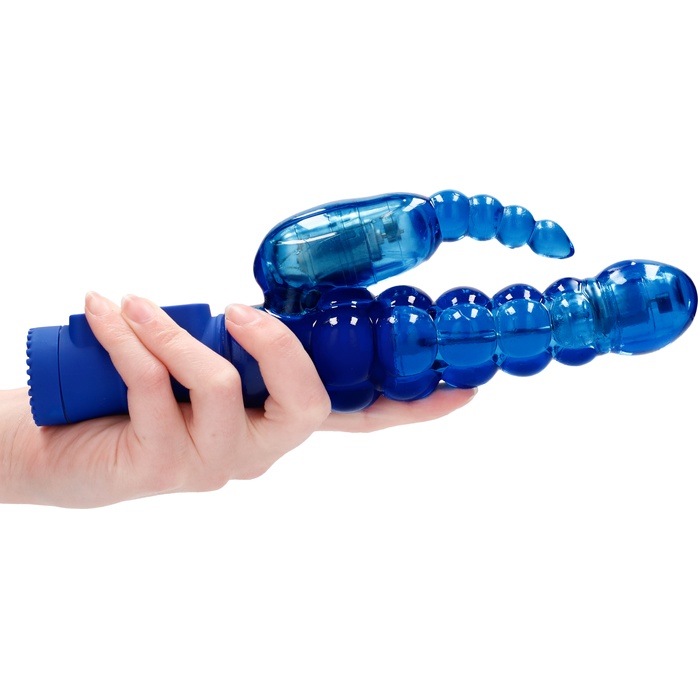 Синий вибратор-кролик Rotating Bubbles - 23,2 см - Shots Toys. Фотография 4.