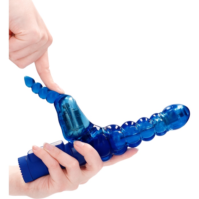 Синий вибратор-кролик Rotating Bubbles - 23,2 см - Shots Toys. Фотография 5.
