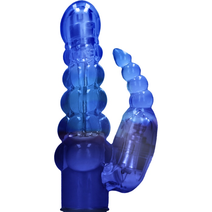 Синий вибратор-кролик Rotating Bubbles - 23,2 см - Shots Toys. Фотография 6.