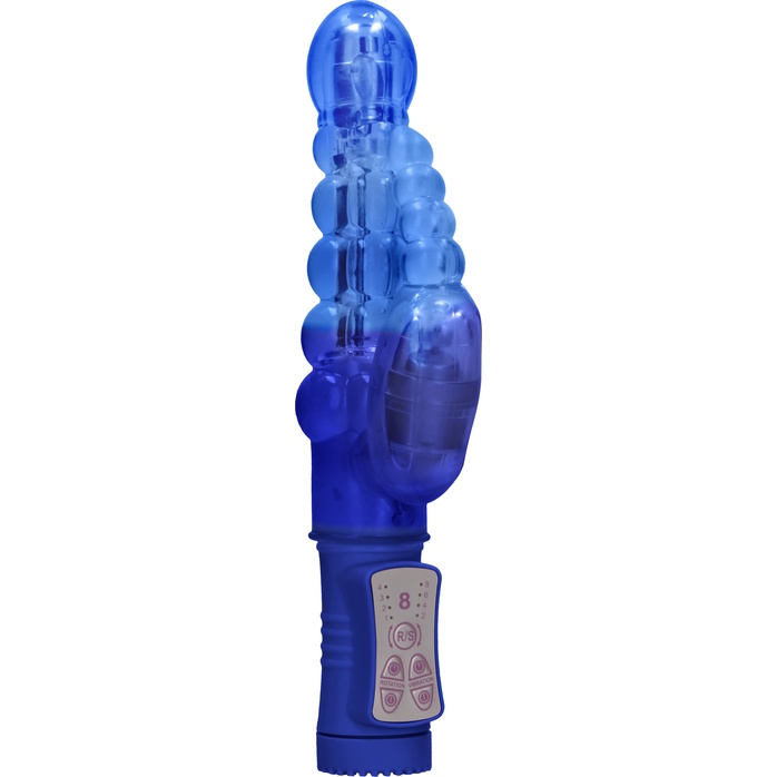 Синий вибратор-кролик Rotating Bubbles - 23,2 см - Shots Toys