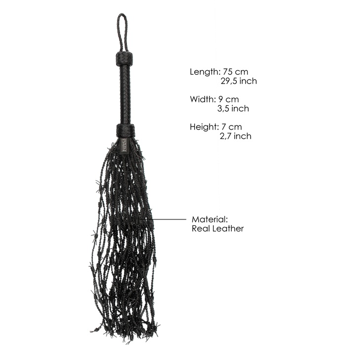Черная многохвостая плетеная плеть Leather Barbed Wire Flogger - 77 см - Ouch!. Фотография 4.