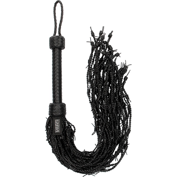 Черная многохвостая плетеная плеть Leather Barbed Wire Flogger - 77 см - Ouch!