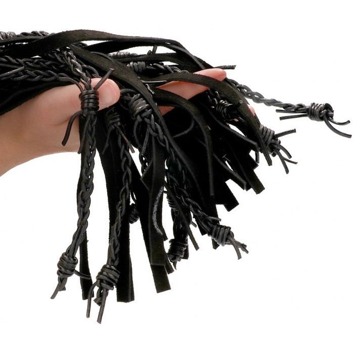 Черная многохвостая плетеная плеть Leather Suede Barbed Wired Flogger - 76 см - Ouch!. Фотография 2.