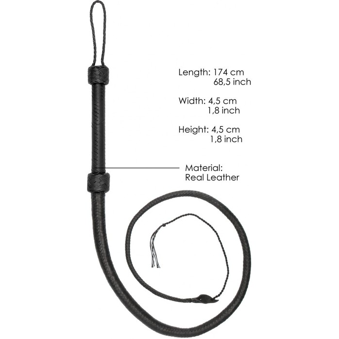 Черный витой кнут Twisted Whip Real Leather Bullwhip - 147 см - Ouch!. Фотография 2.
