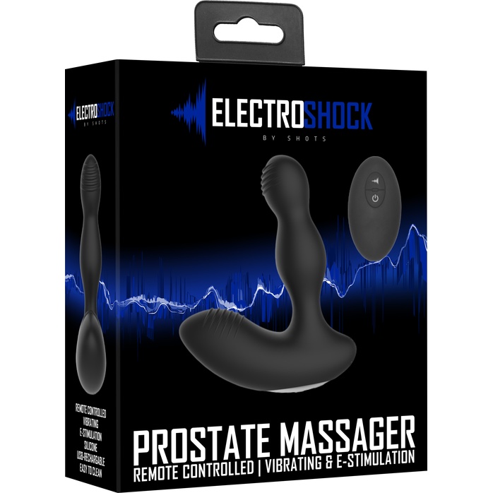 Черный массажер простаты с электростимуляцией и пультом ДУ Prostate massager - Electroshock. Фотография 9.
