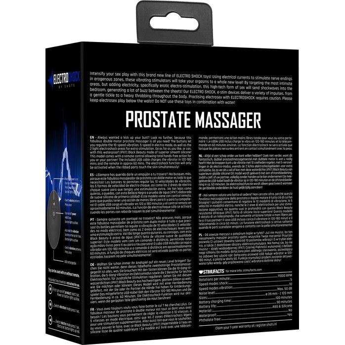 Черный массажер простаты с электростимуляцией и пультом ДУ Prostate massager - Electroshock. Фотография 10.