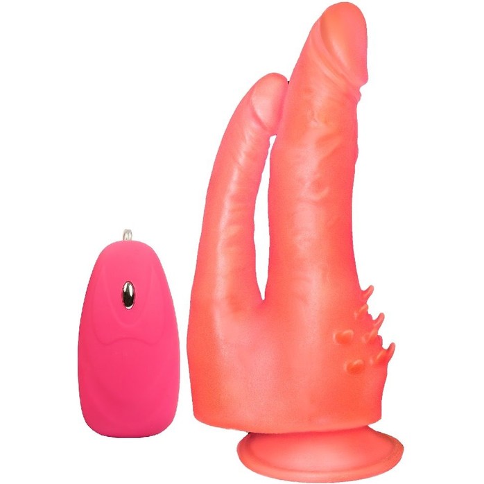 Розовый анально-вагинальный вибромассажёр с проводным пультом - 17 см. Фотография 3.