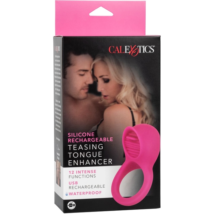 Ярко-розовое эрекционное кольцо Silicone Rechargeable Teasing Tongue Enhancer - Couples Enhancers. Фотография 10.