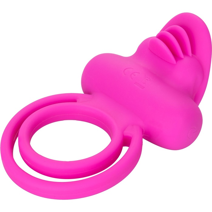 Ярко-розовое эрекционное кольцо Silicone Rechargeable Dual Clit Flicker - Couples Enhancers. Фотография 3.